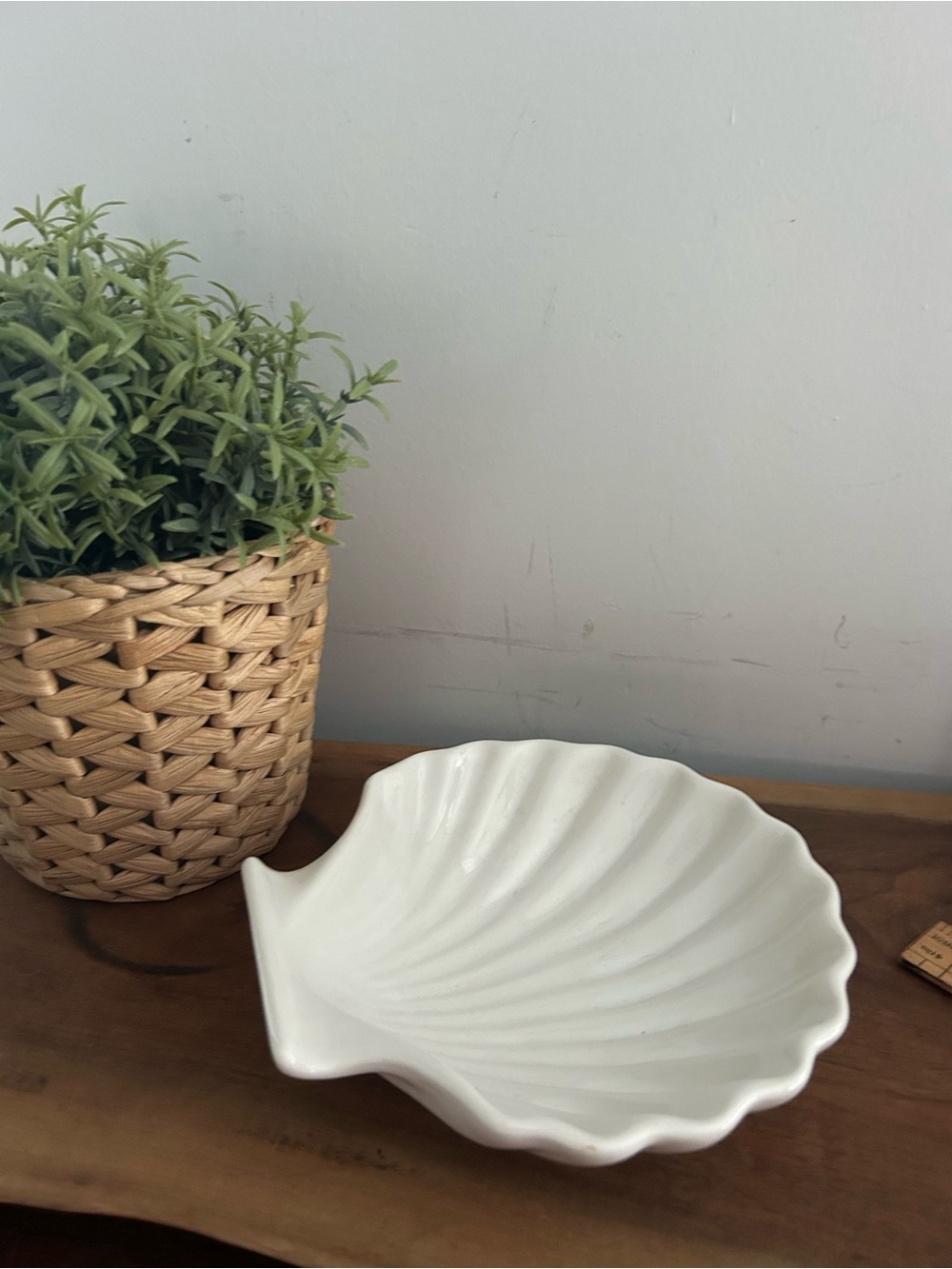 Clam Shell White ceramic Glass Scalloped Seashell Soap/Trinket Candy Dish